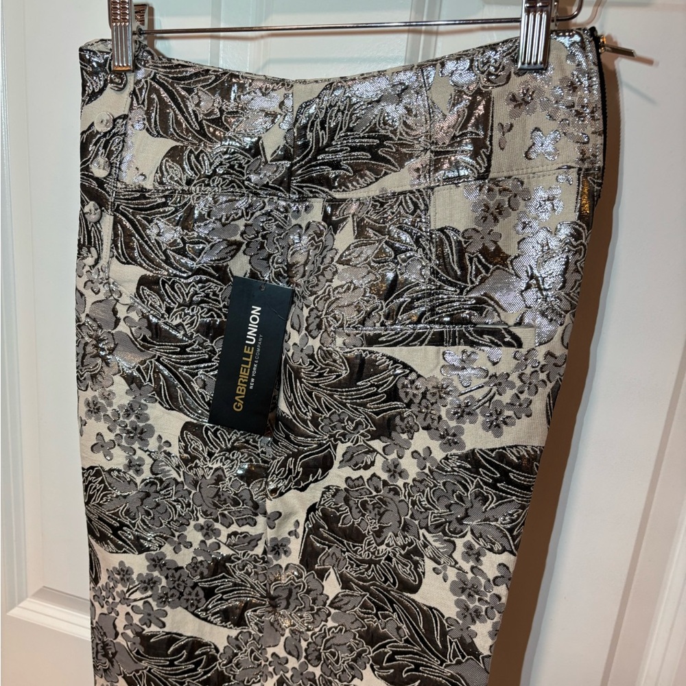 Gabrielle Union Metallic Brocade Floral Pant NWT